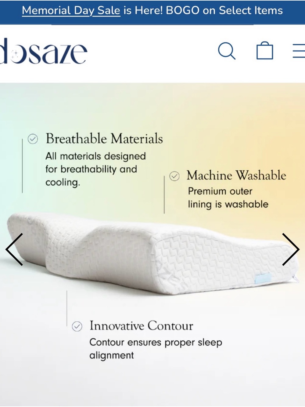 Contoured White Memory Foam Pillow - NWT
